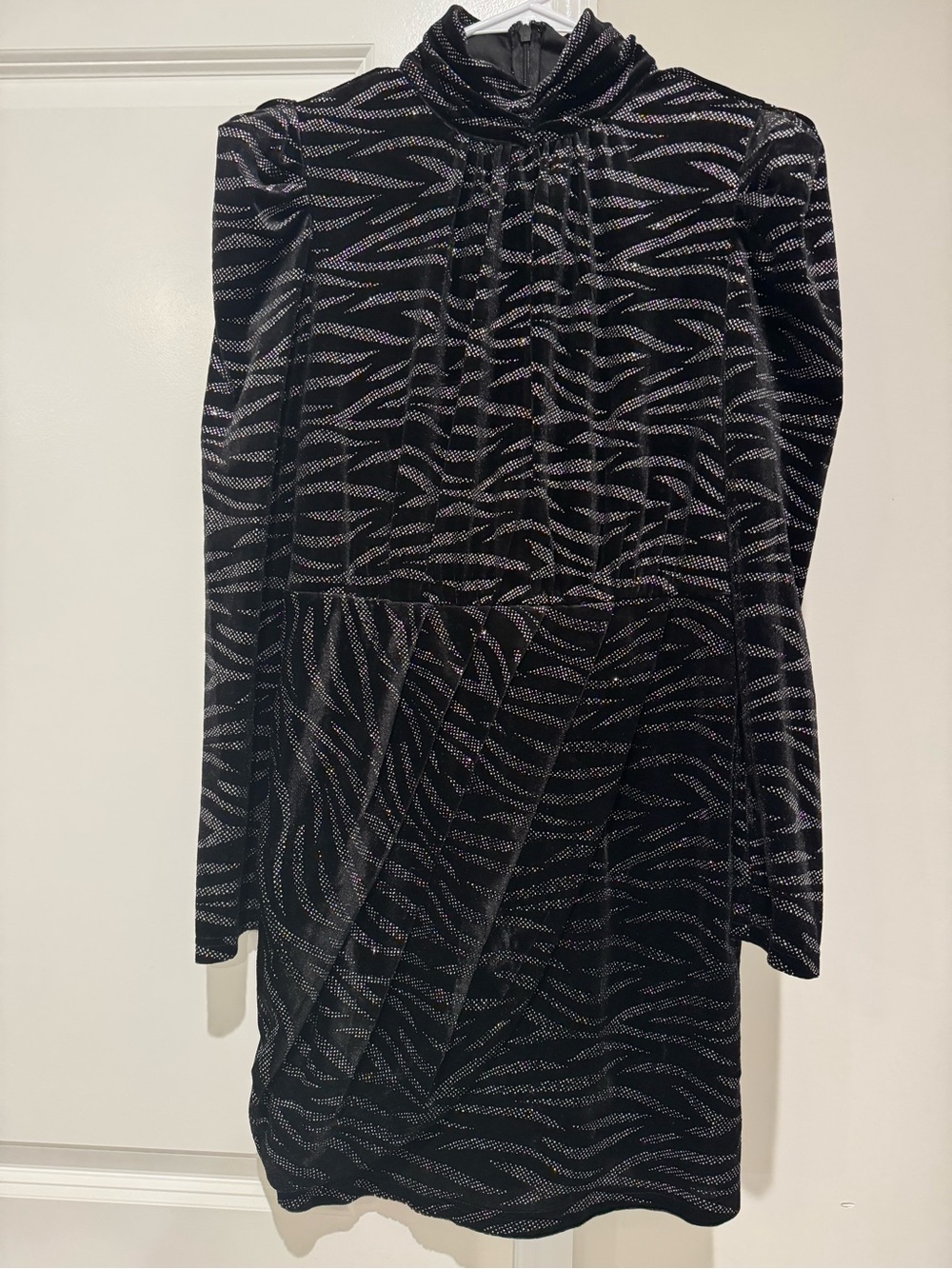 Aqua Black Dress with Silver Metallic Wave Detail